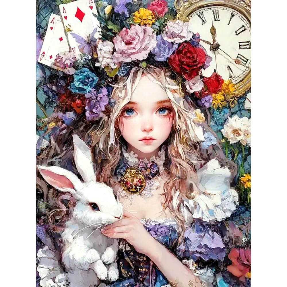 LEADINTOP ダイヤモンドアート 四角いビーズ 30x40cm スクエアビーズ モザイクアート 初心者向け 子供 DIY 大人 手芸 かわいい アート装飾 プレゼント用 (少女とウサギ)