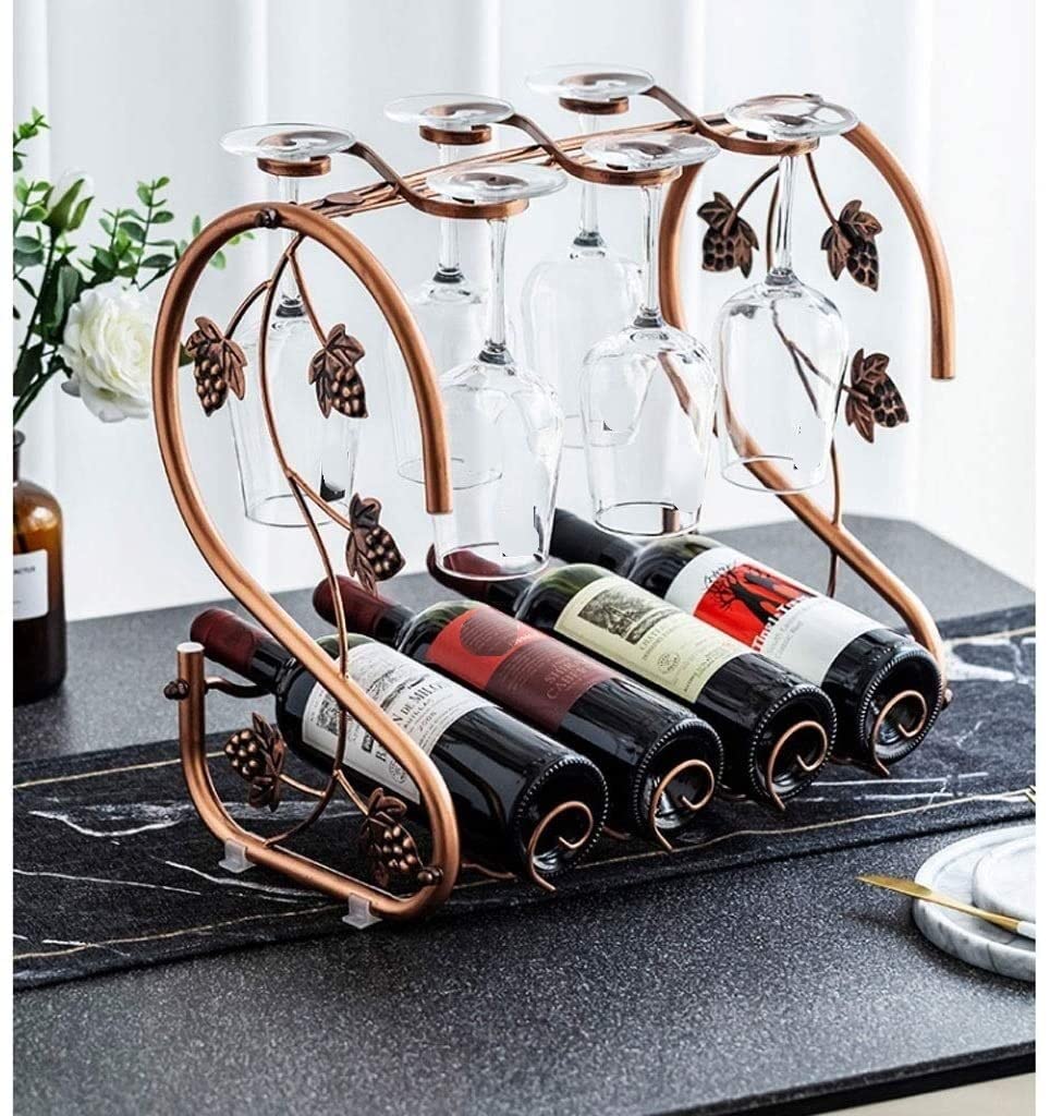 Botellero Vino Estantería Estante De Metal para Vino Estante De Almacenamiento De Vino Estante para 6 Copas De Vino Soporte para 4 Botellas De Vino Gabinete para Vino Organizador Botellas