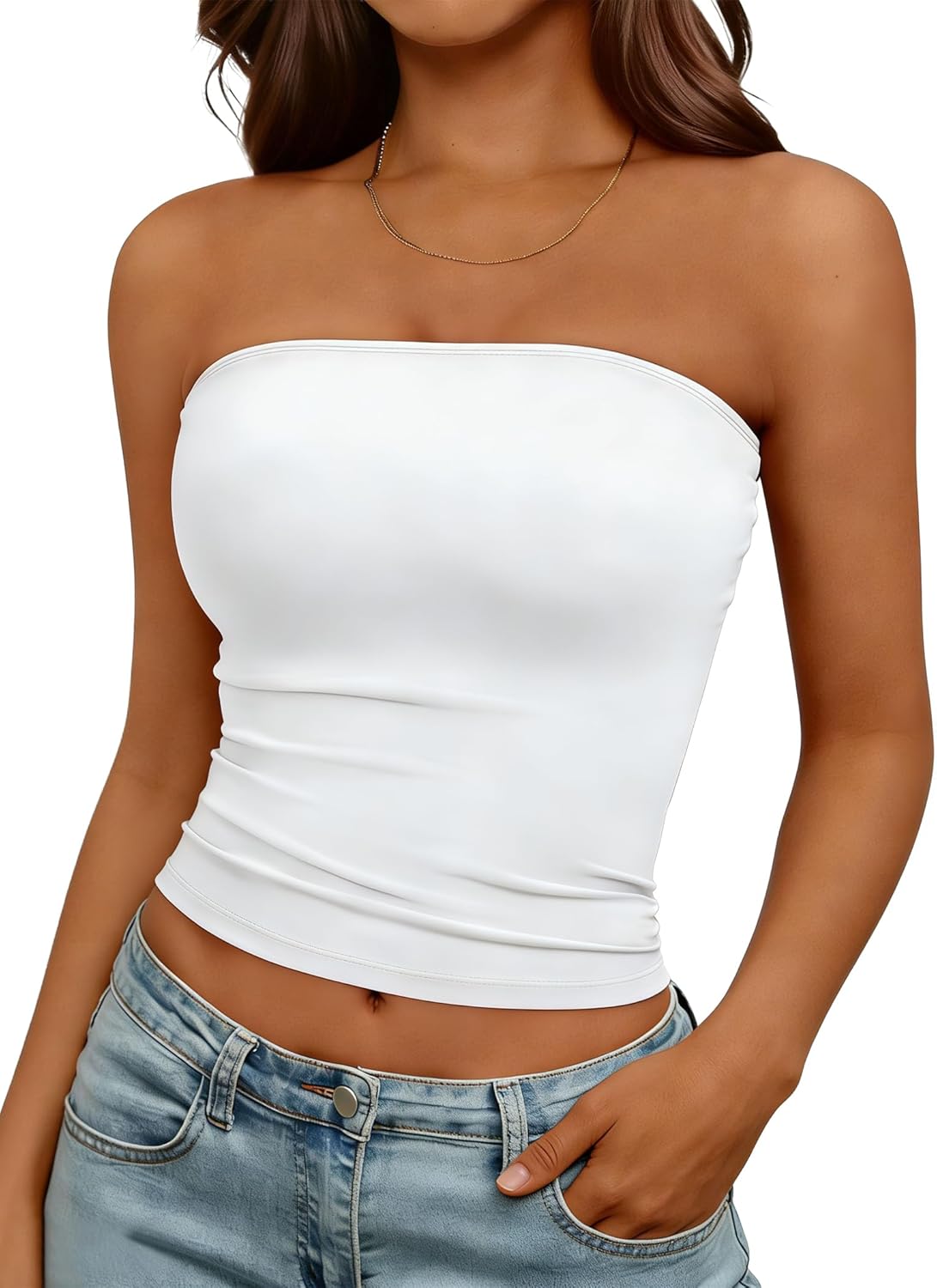 Womens Tube Tops Summer Backless Crop Cute Y2K Strapless Basic Bandeau 2026 Trendy Going Out Outfits - Image 6