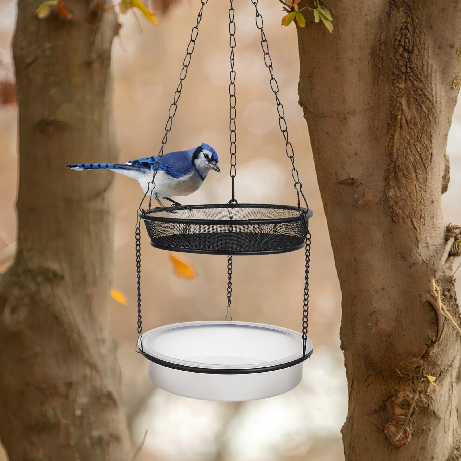 Milisten Mangeoire à Oiseaux avec Double Plateau Accessoire Suspendu pour Oiseaux à Extérieur Capacité Et Facile à Nettoyer