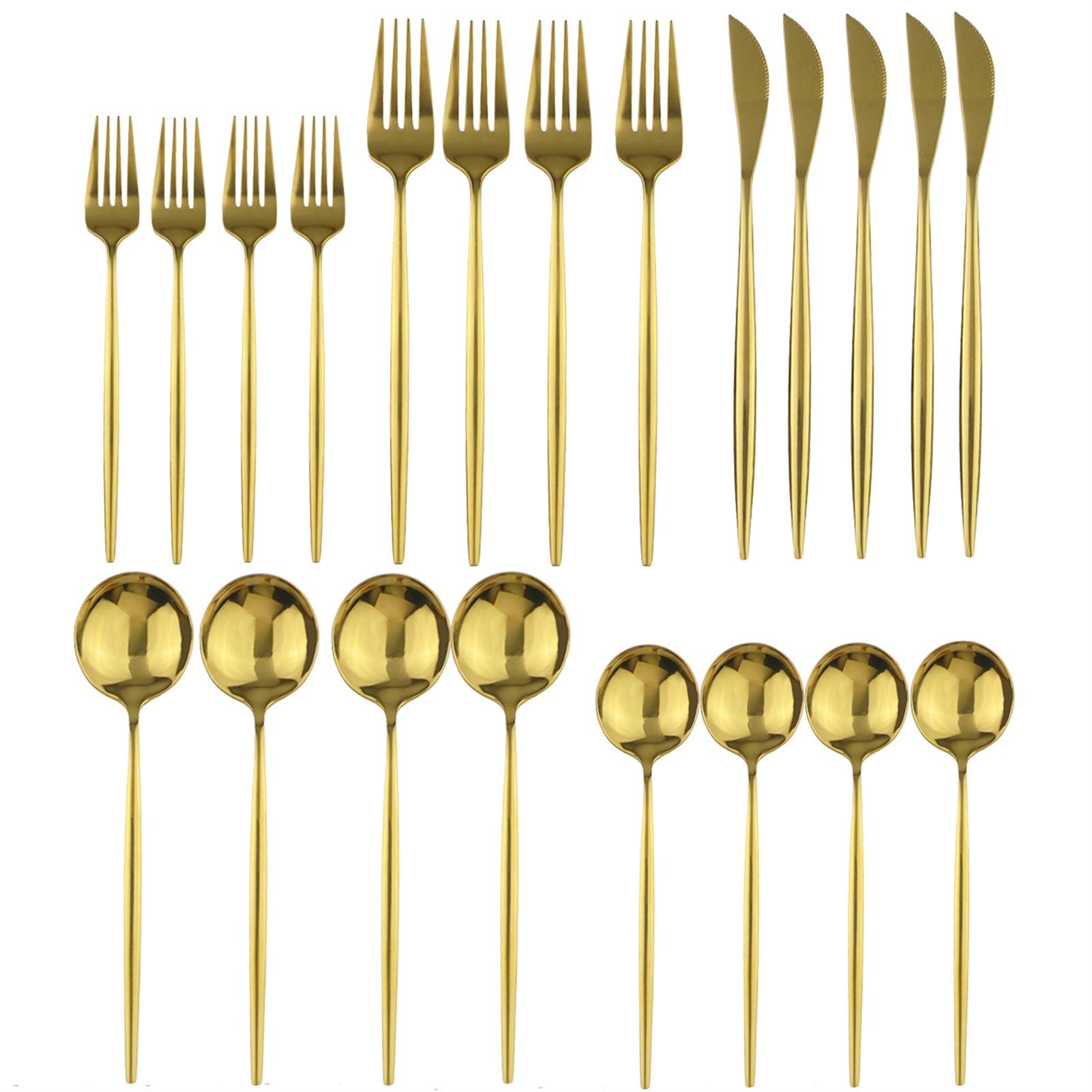 Western 20pcs Dinary Shiny Dinkware 18/10 En acier inoxydable Couverts de couverts en acier inoxydable Ensemble de cadeaux mignons Vaisselle (Color : Blue Gold 20pcs)