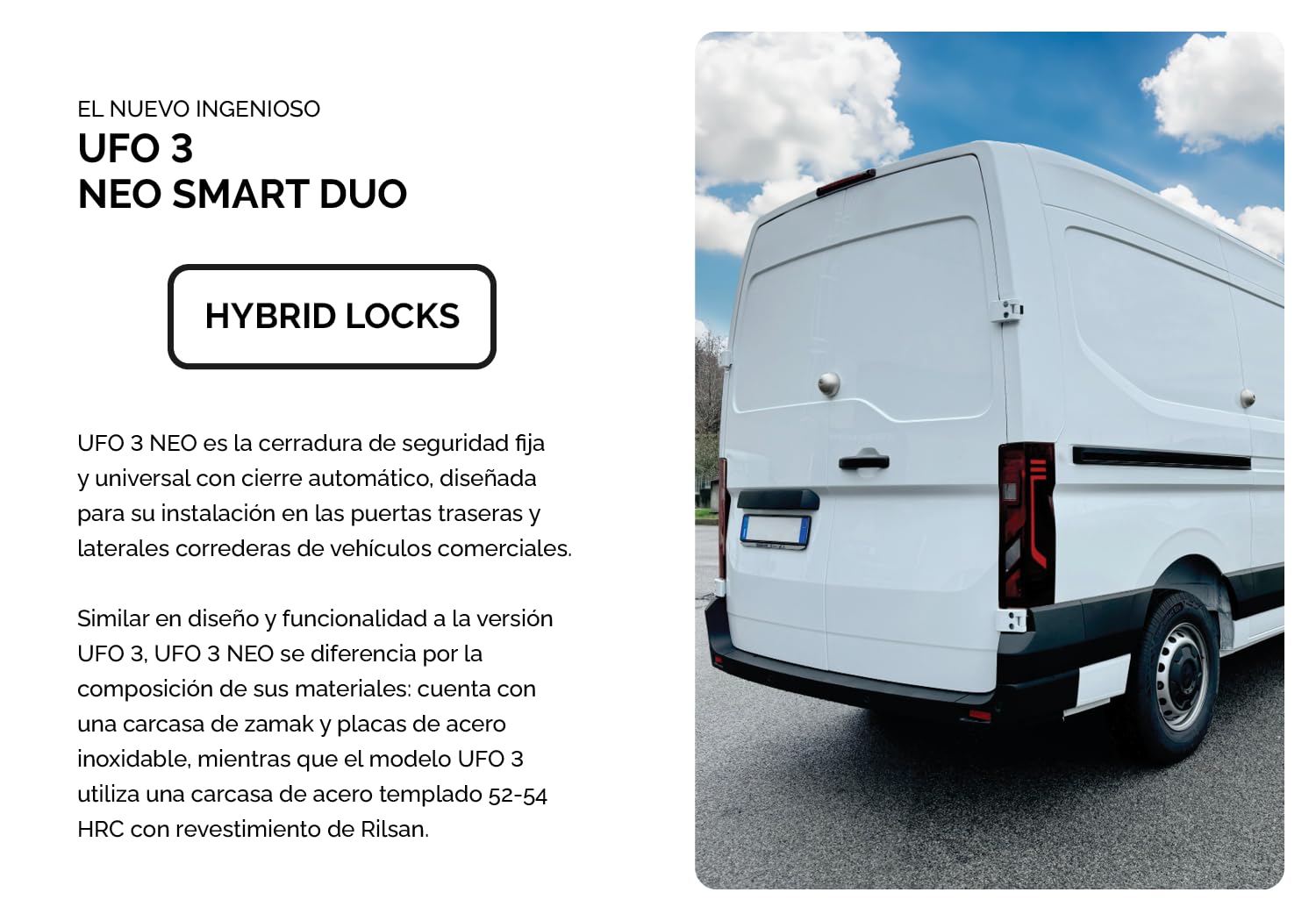 UFO MERONI SERRATURE - Ufo3 Neo Smart Duo Cerradura Furgoneta Seguridad, Cerradura Antirrobo para Furgonetas y Vehículos Comerciales Ligeros, Cierre Manual y Automático Doble, Candado Seguridad