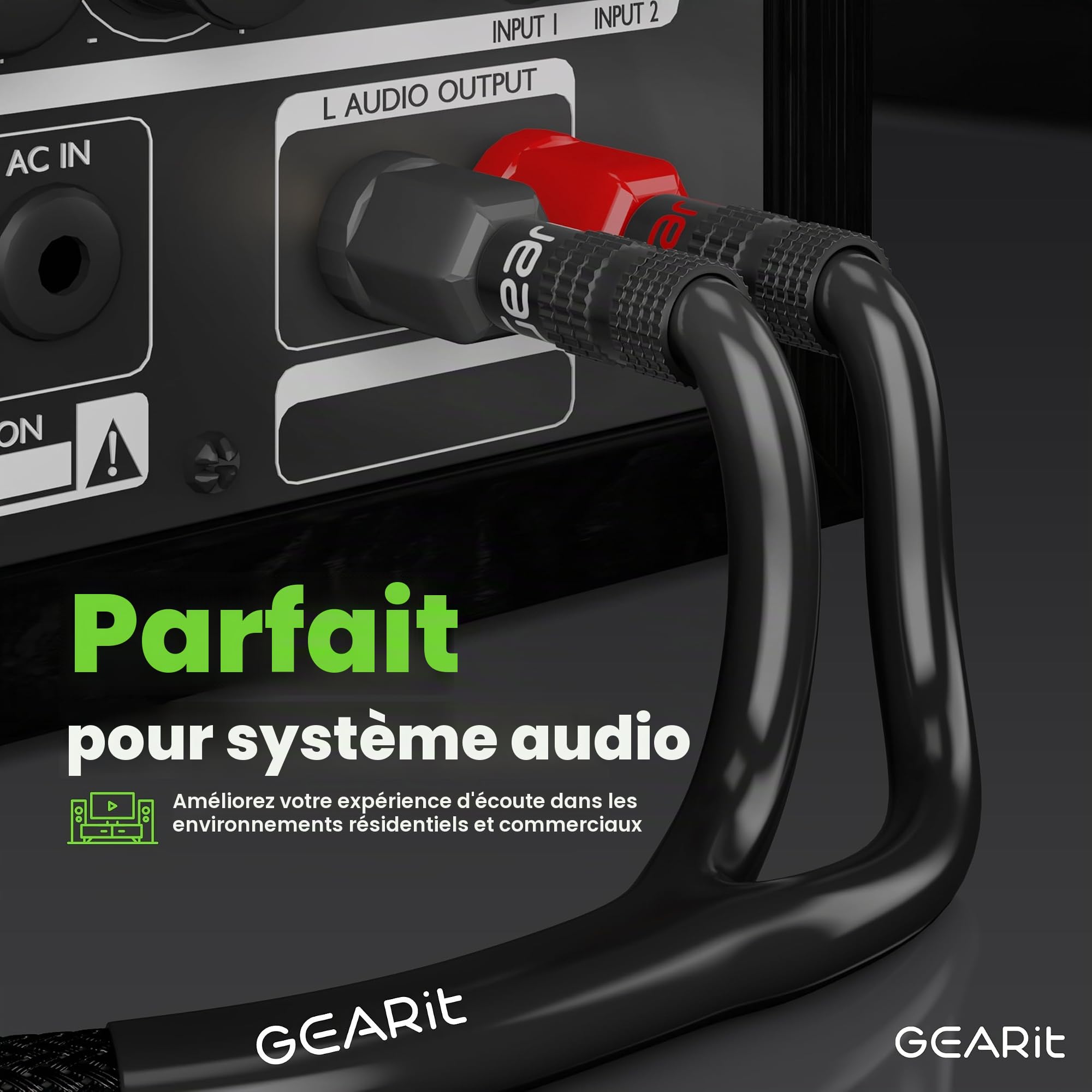 GEARit Câble de haut-parleur OFC de calibre 10 avec fiches bananes - Câble de haut-parleur certifié CL2 avec embouts plaqués or - Audio haute fidélité pour audiophiles, Hi-Fi, bi-fil, bi-amplificateur