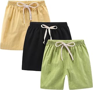 Pack de 3 pantalones cortos de algodón para niños, pantalones cortos de verano, ligeros, informales, bermudas, pantalones cortos de deporte, monocolor, para niños y niñas, de 2 a 10 años, 13