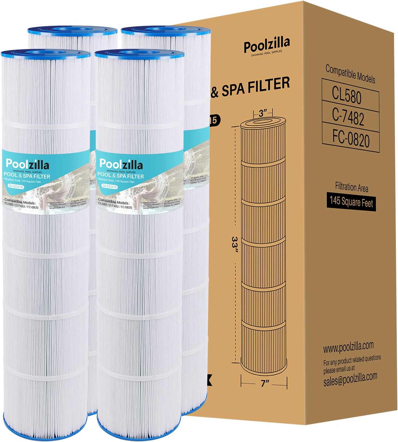 Poolzilla 4 Pack Pool Filter Cartridge Replacement for