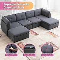Vista 11 de Sofá modular seccional, sofá convertible en forma de U con otomanas extraíbles, diseño capitoné, sofá modular de 6 asientos para sala de estar, gris