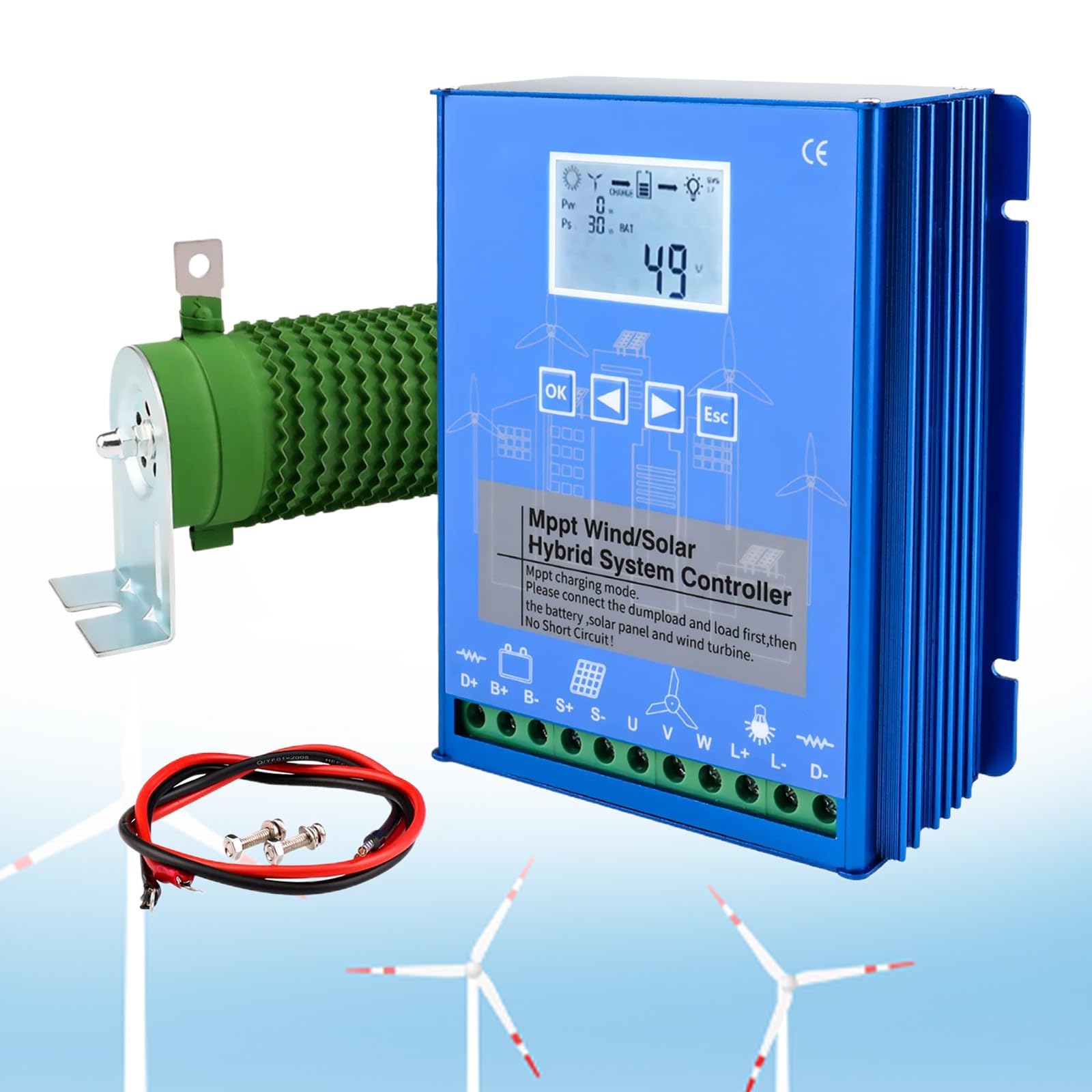 Poziomy zestaw generatora turbiny wiatrowej z regulatorem ładowania, regulator ładowania MPPT 13000 W do systemów 12 V/24 V/48 V z wyświetlaczem LCD - generator hybrydowy turbiny wiatrowej