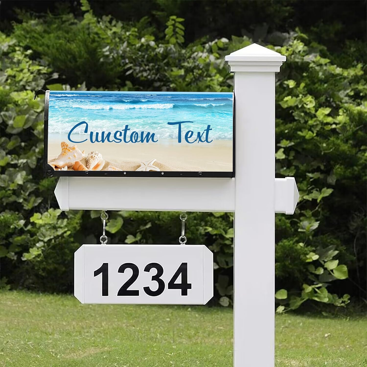 Beach Personalize Custom Mailbox Cover, Customized Mailbox Wraps, Personalized Mail Box Magnet Decor Post Letter Box Covers Standard Size for Outside Garden Yard