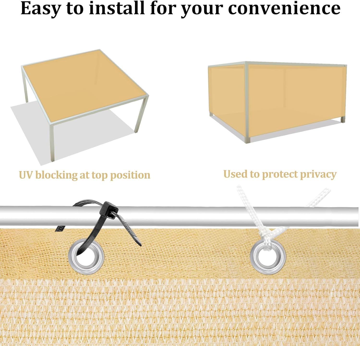 KANAGAWA Pergola Shade Cloth 10'X16' Customized Outdoor Sun Shade Cover Canopy with Grommets KWGN04 90% UV Block Privacy Screen for Patio, Backyards, Patios, and Outdoor (Customized Available), Wheat