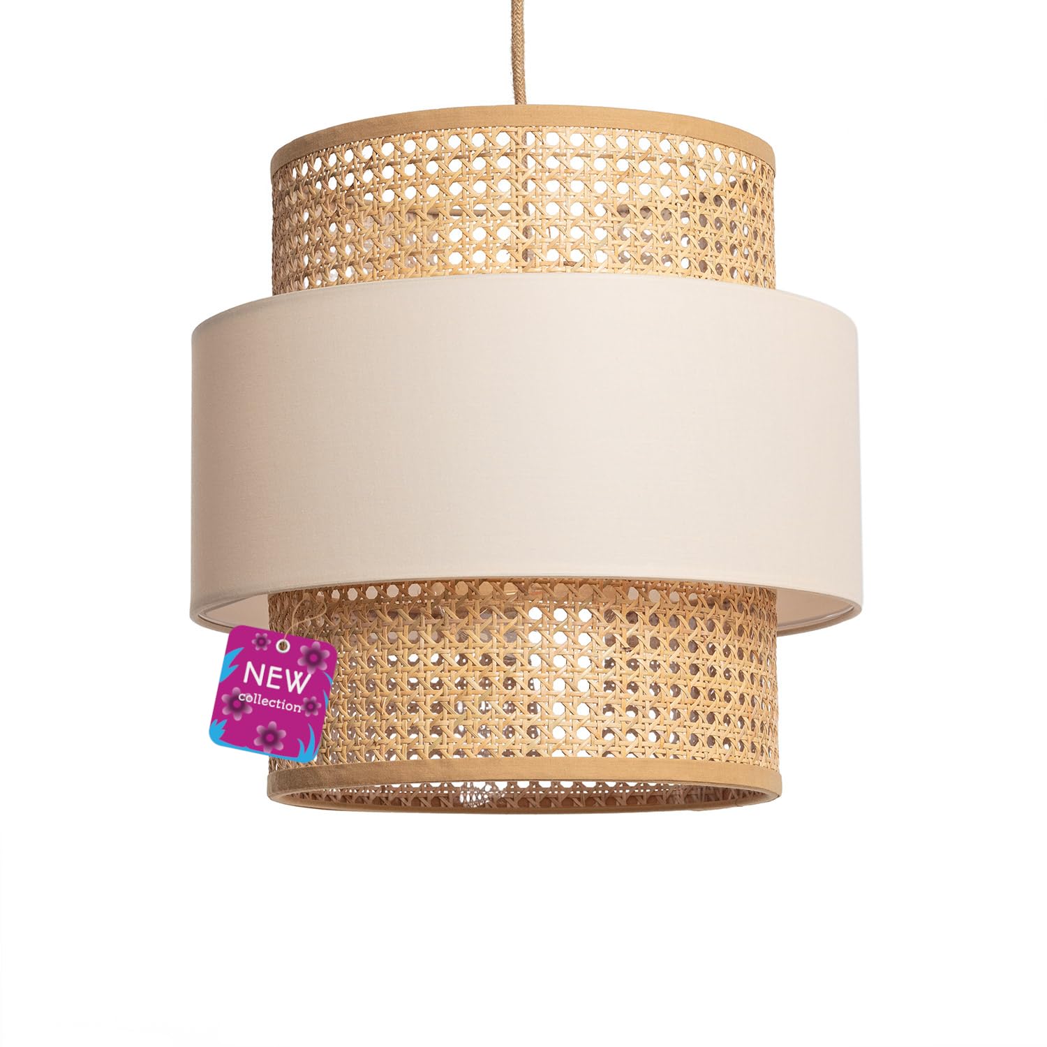 LEDKIA LIGHTING Lámpara Colgante Ratán y Tela Amaia Decoración Salón, Habitación, Dormitorio
