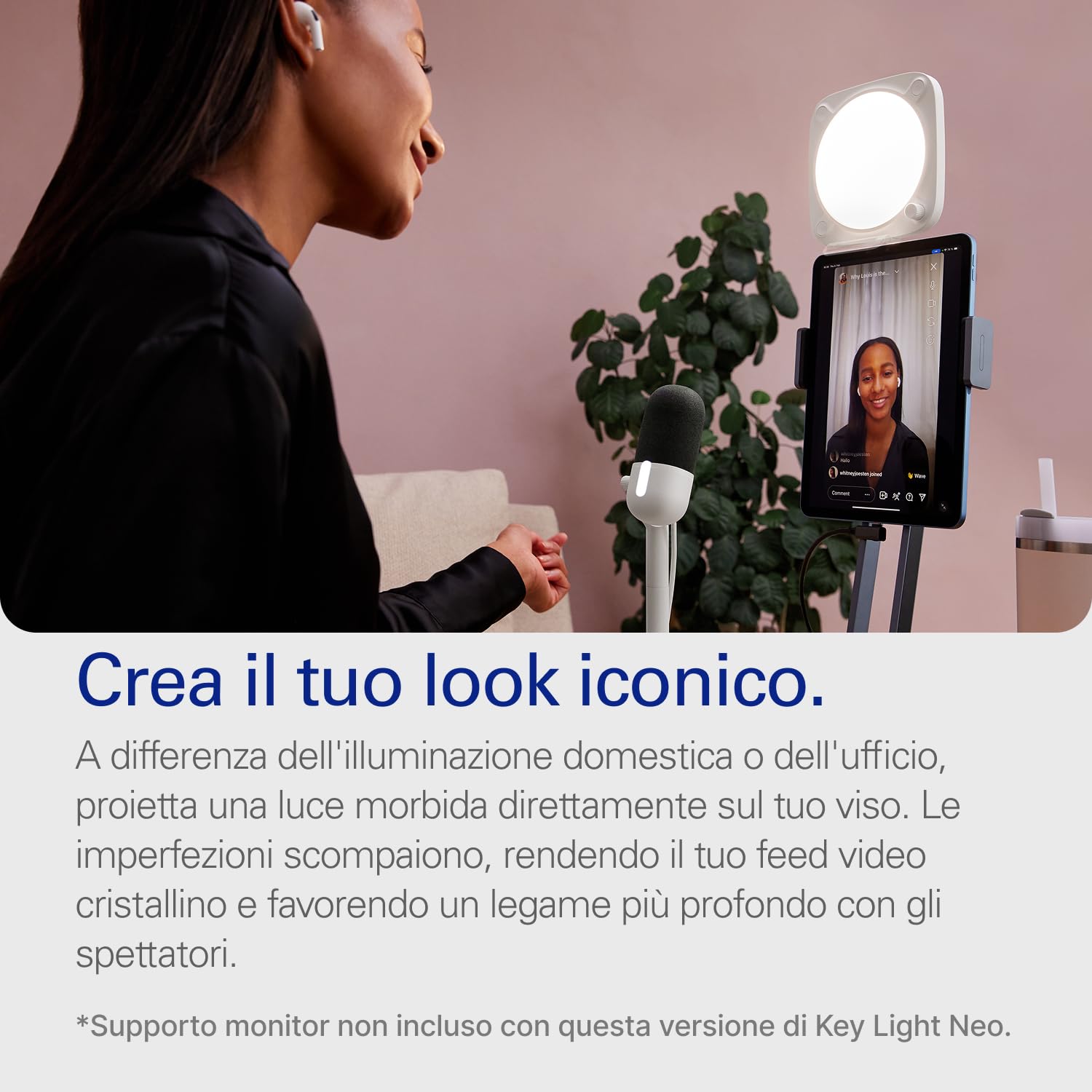 Elgato Key Light Neo (Senza Supporto) - Luce LED per Videochiamate e Streaming - Controllo onboard/Wi-Fi - Compatibile con Laptop, PC, Mac - Alimentazione USB - Supporti non inclusi
