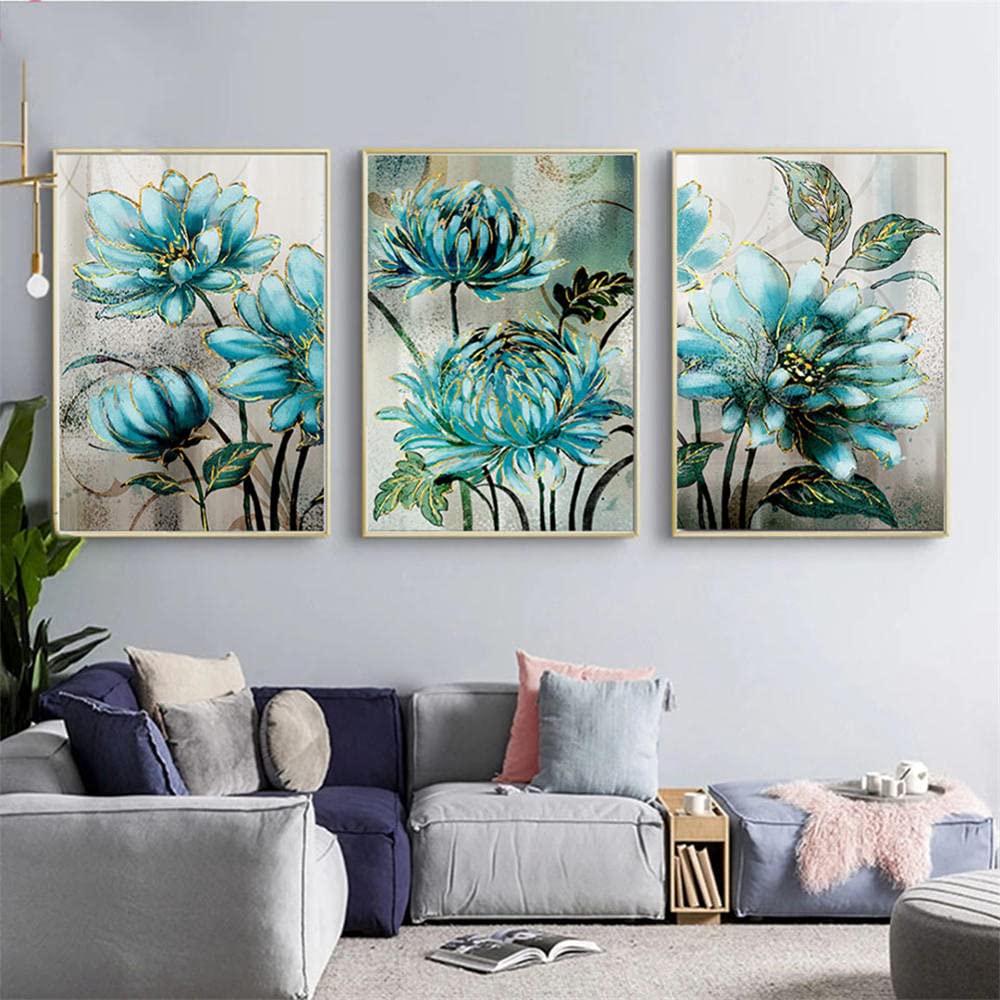 Peinture diamant 5D complet grand format fleur bleue pour loisirs créatifs 50x70cm 3 pièces
