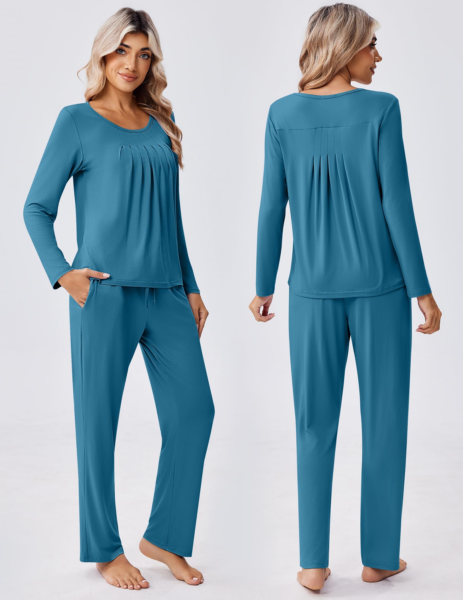 Ekouaer Pigiama Donna Invernale Caldo Pigiami Invernali Pigiama Due Pezzi Tasche con Coulisse, S-XXL