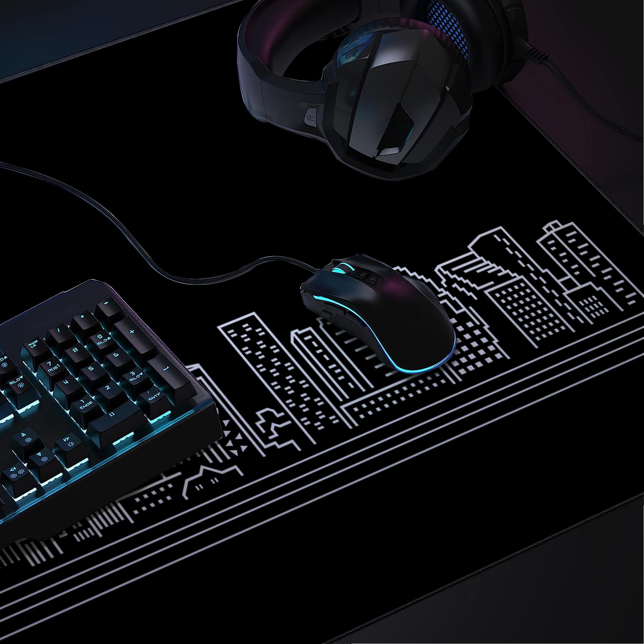 LL-COEUR Noir Grand Tapis de Souris de Jeu 1200x500x3MM Gamer Tapis de Bureau Large et Étendu XXL Speed Gaming Mousepad pour PC, Clavier et Ordinateur XL