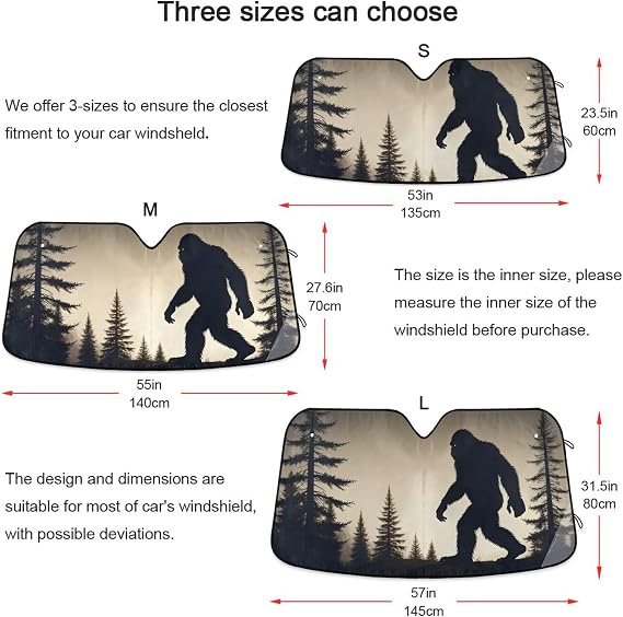 Windshield Sun Shade Auto Sun Visor Heat Protection Foldable Blocks UV Ray for Sedan SUV Truck-Silhouette of Sasquatch Print