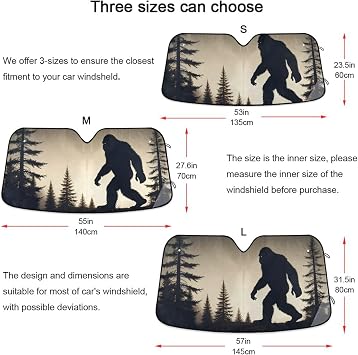 Windshield Sun Shade Auto Sun Visor Heat Protection Foldable Blocks UV Ray for Sedan SUV Truck-Silhouette of Sasquatch Print