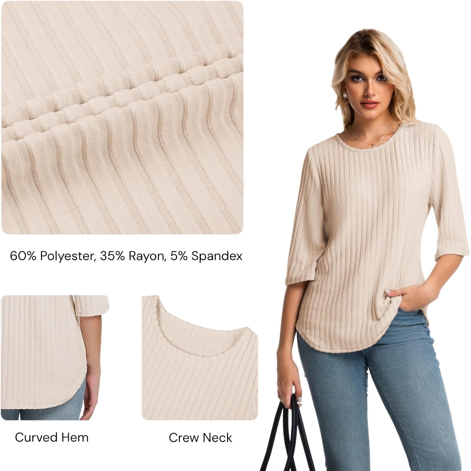 Women Fall Outfits Sweaters Tunic Tops Loose Fit Dressy 3/4 Sleeve Crew Neck Business Casual Blouses Shirts 2026 - Image 4