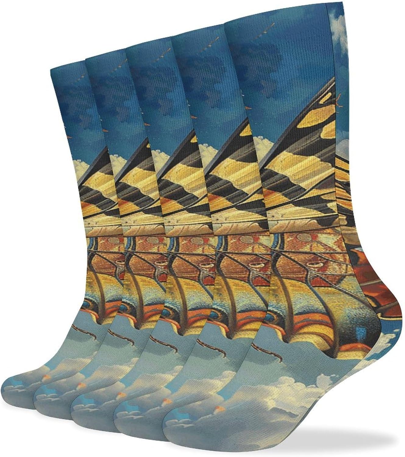 5 Pairs Knee High Socks Butterfly Sky Long Tube Boot Seamless Toe