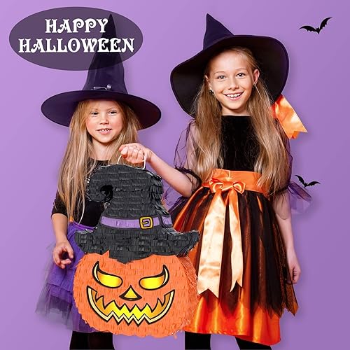 Miniatura 5 de WERNNSAI Piñata de calabaza de Halloween  Piñata de Halloween con palo y ojos vendados para niños, juegos de fiesta de Halloween, juego escolar,