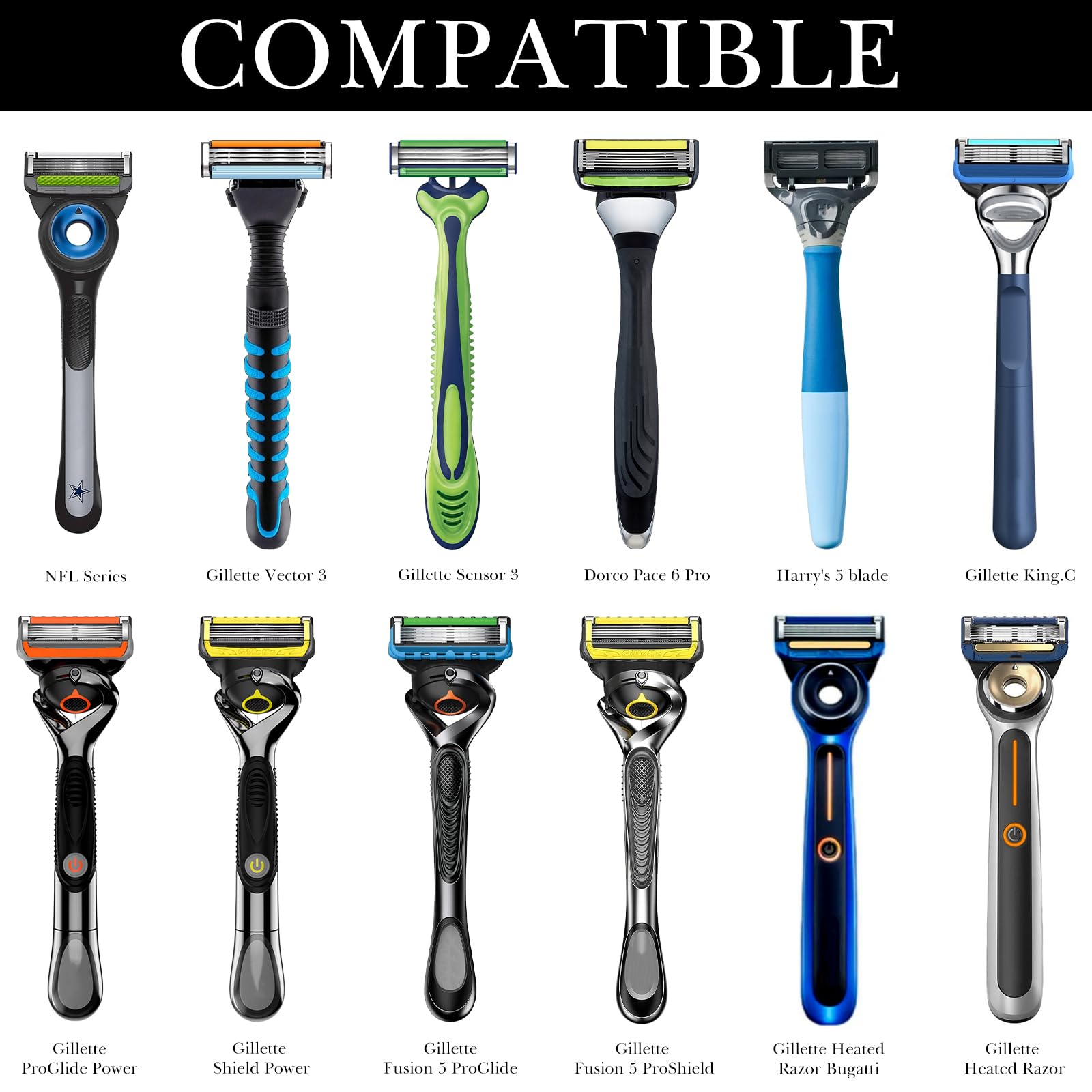 Linkidea Confezione da 2 Porta Rasoio da Parete, Accessori da Barba Impermeabili, Compatibile con Gillette Fusion 5, GilletteLabs Special NFL Series, Dorco Pace 6 Pro, Harry's 5 Blade (Bianco)