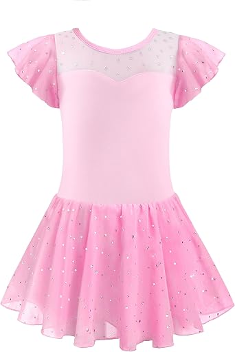 EQSJIU Girls Ruffle Sleeve Ballet Dance Dress Tutu Skirted Leotard Ballet Outfits Dance Leotard for Girls 1-10 Years