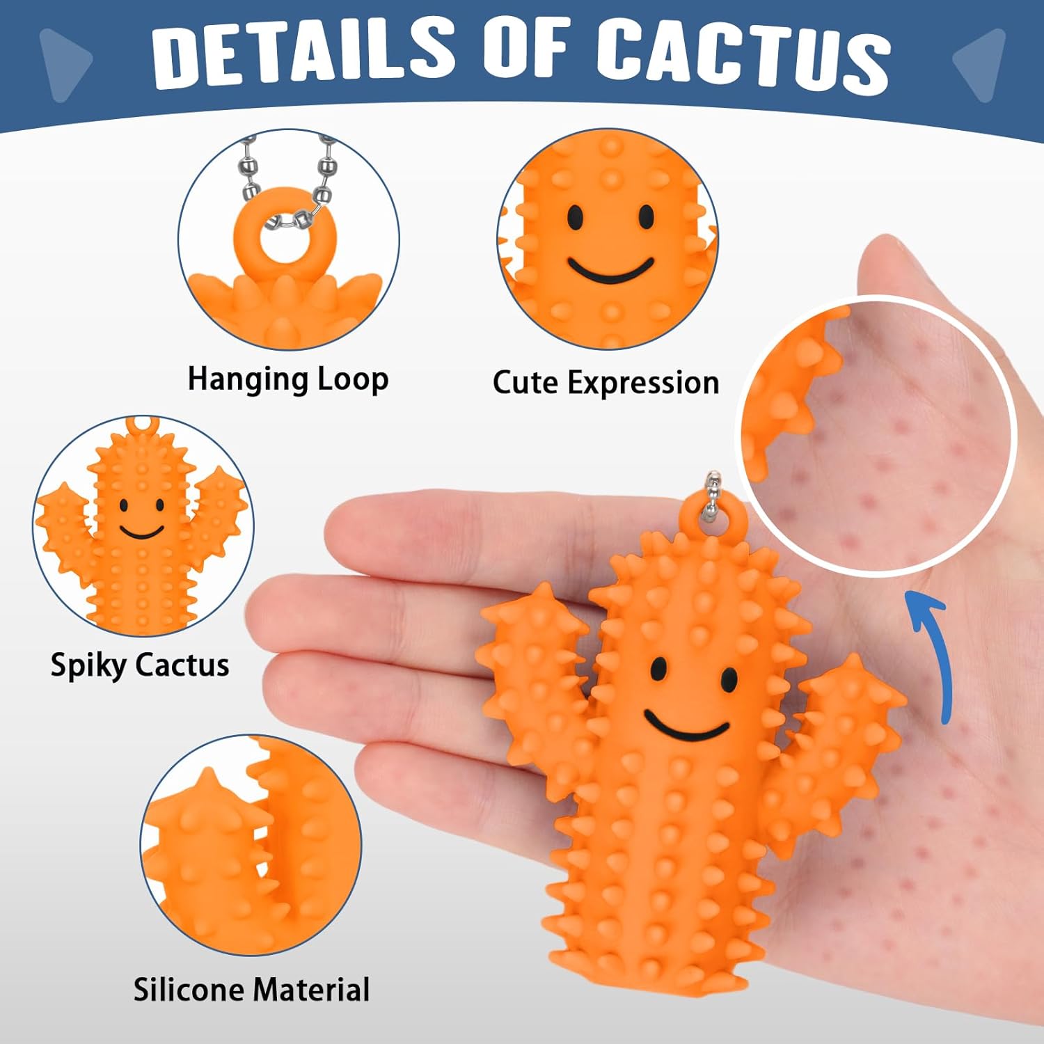 Pain Stim Fidget Toy, Silicone Spiky Cactus Stress Reduce Fidget Keychain for Adult Autism Anxiety Work Stress Relief