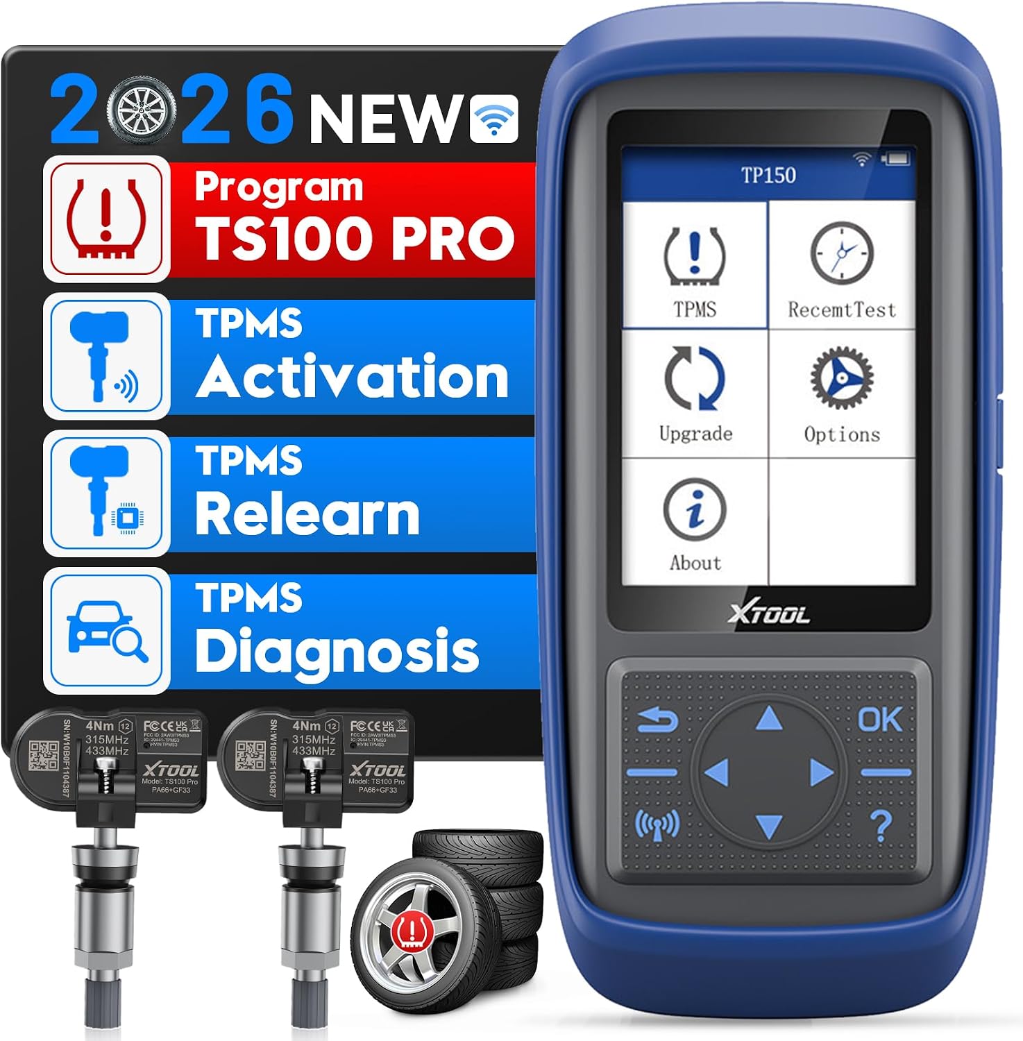 XTOOL TP150 TPMS Programming Tool with 2PCS Sensors - Universal TPMS Scanner Diagnostic Relearn Tool - Activate & Reset Scan Tool, Tire Sensor Programmer for XTOOL Sensor Only - Lifetime Update