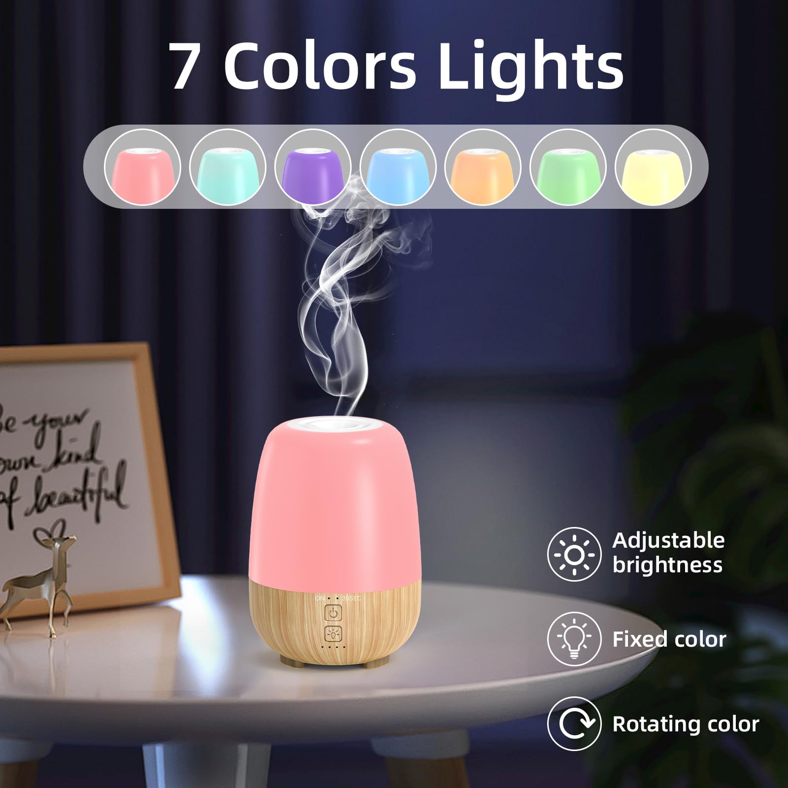 SEEDSEEL 150 ml kabelloser Diffusor für ätherische Öle, eingebauter 6000 mAh Akku, 7 Stunden Laufzeit, 7 LED-Farbwechsel-Lichter, tragbarer Aromatherapie-Diffusor für Zuhause, Büro, Outdoor