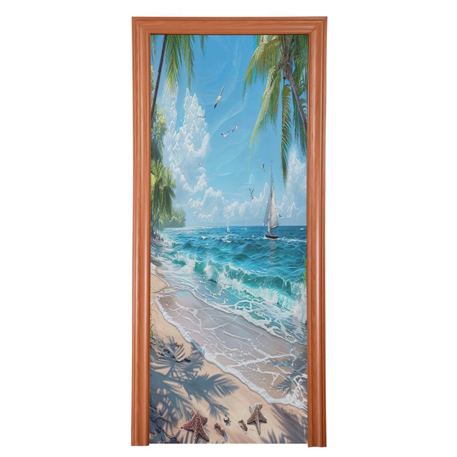 FLildon Beautiful Beach Scene Door Cover Decoration, Holiday Party Accessory Porch Decor for Festive Ornament Room Door Covers 35 x 79 Inch