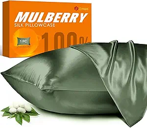 100% Mulberry Silk Pillowcase for Hair and Skin, 22 Momme Pure Natural Silk Pillow Case Both Sided with Zipper, Pillow Cover for Women Mom Men (Matcha, Standard 20''×26'')