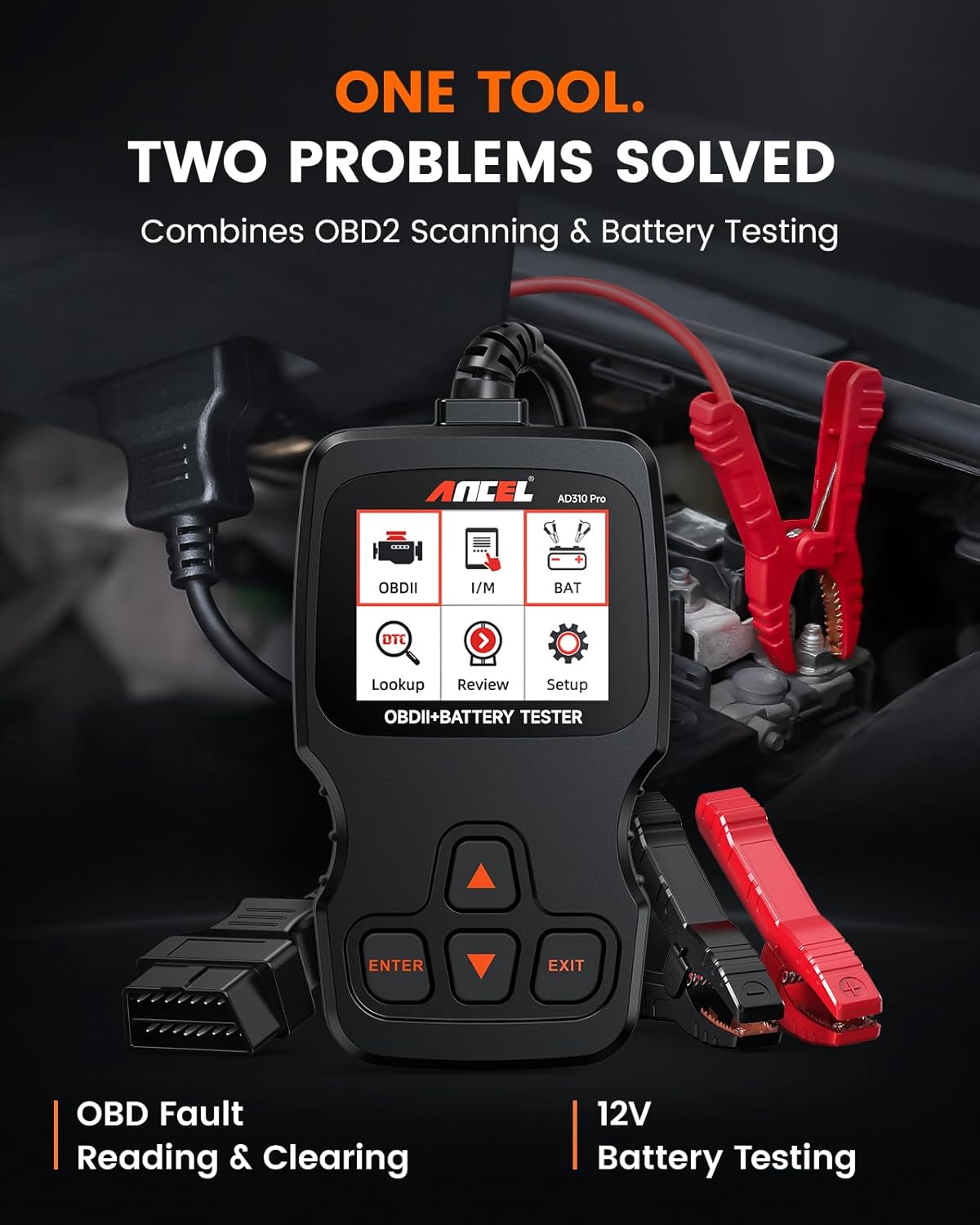 ANCEL AD310 Pro 2-in-1 OBD2 Scanner & Car Battery Tester, Diagnostic Tool with Bluetooth APP for iPhone & Android, Performance Test, Trip Analysis, Engine Health Self Check for All 1996+ Vehicles - Image 2