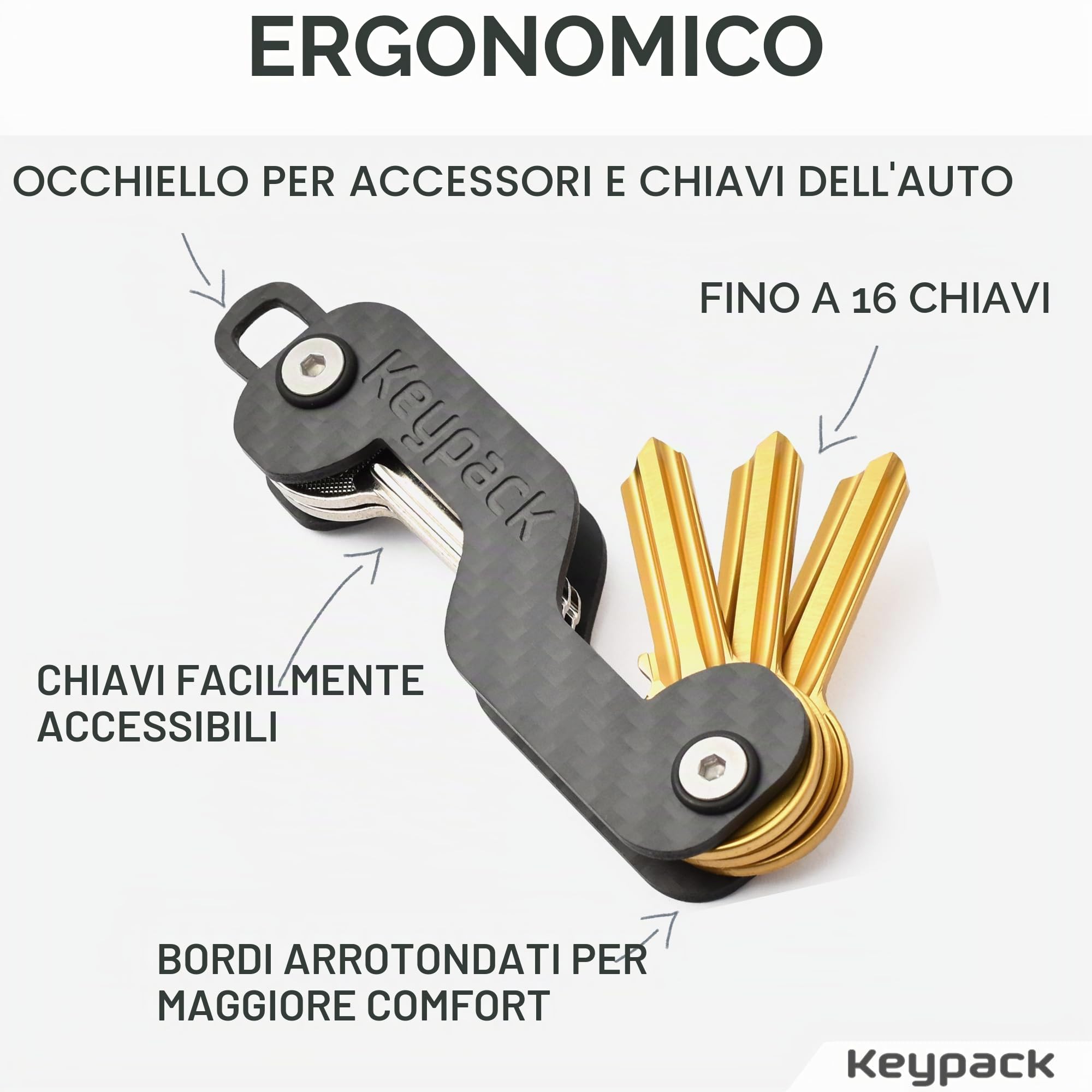Organizzatore di chiavi con multiutensile 12 in 1 | Portachiavi per un massimo di 16 chiavi | Organizer Portachiavi in ​​carbonio
