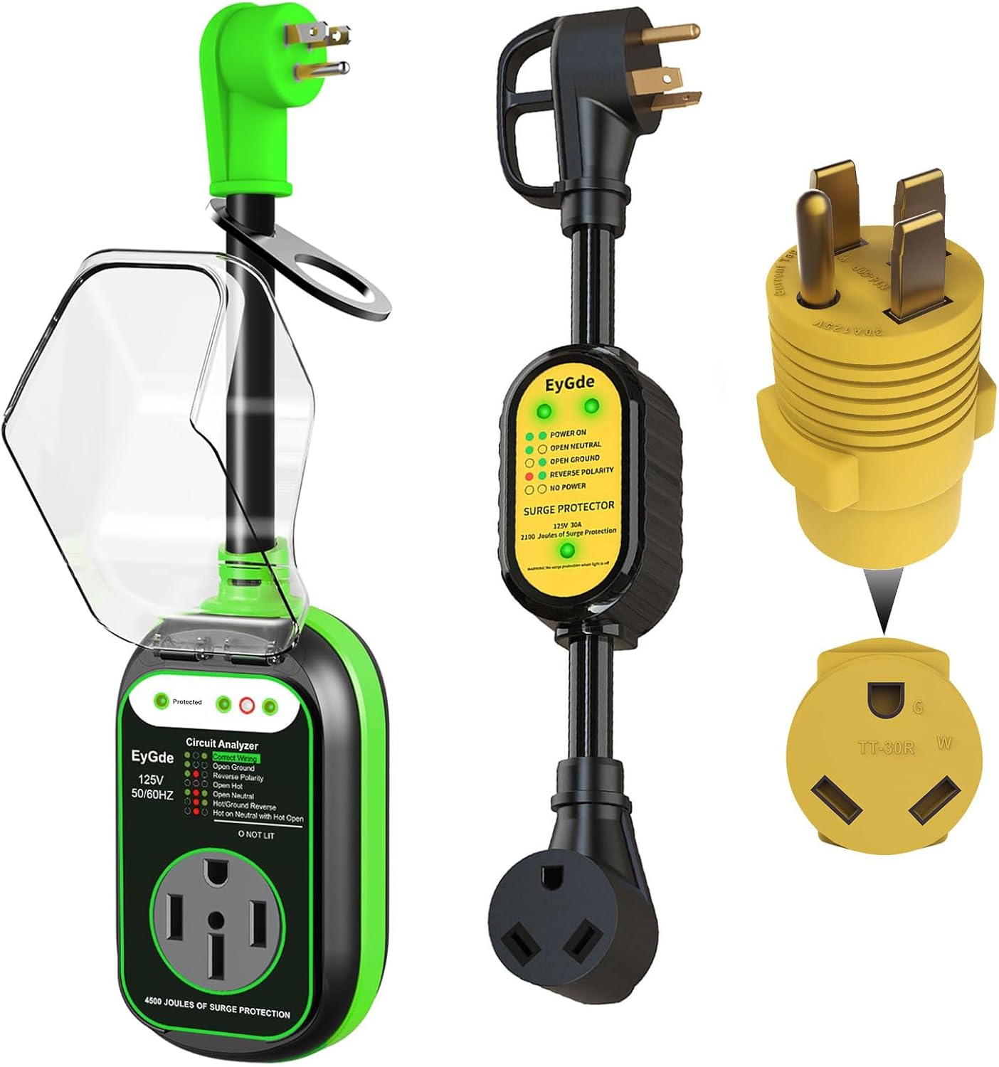 EyGde 15 Amp to 30 Amp 110 RV Adapter with Surge Protector+50 Amp to 30 Amp RV Adapter, Patented Electrical Adapter with Surge Protector