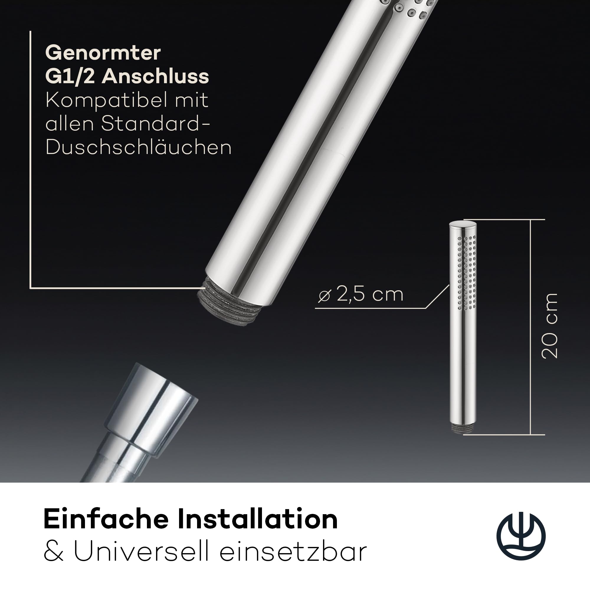 KLUDI -X1 Design słuchawka prysznicowa (chrom), długość 20 cm, antykamień, 1 rodzaj strumienia, Ø 2,5 cm, G 1/2 złącze uniwersalne, DN 15