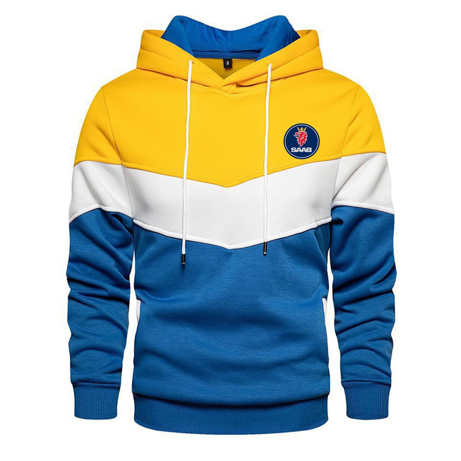 Sidhu Men's Yellow Hoodie For Saab Packable Patchwork Hoodies Pullover Streetwear Hooded Casual Sweatshirt For Hiking Travelling Camping,-Xl