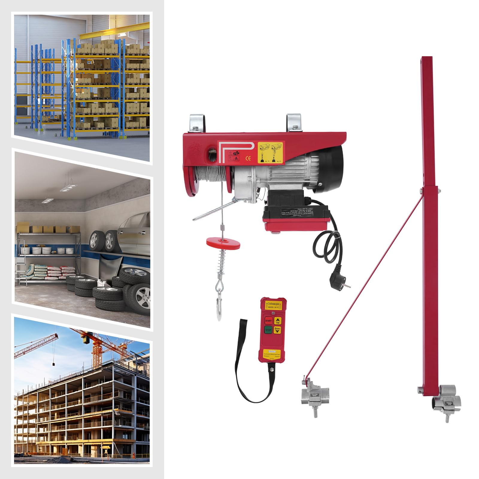 Verricello elettrico 250 kg, 550 W, 220 V, paranco elettrico con braccio di supporto e telecomando, cavo singolo/doppio, altezza di sollevamento 12 m, rivestimento elettrico IP40, per fabbriche