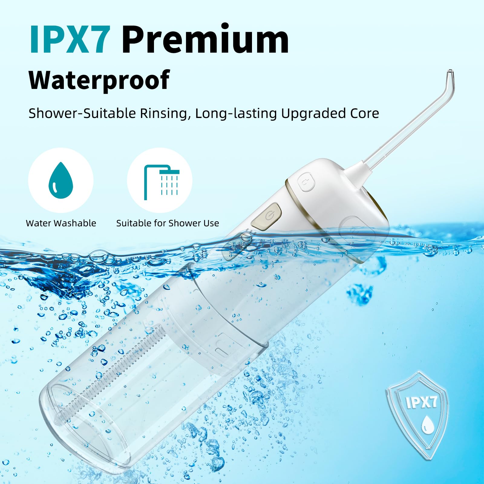 Hibbent Irrigador bucal portátil inalámbrico, mini irrigador oral con 3 modos y 4 puntas de chorro, IPX7, impermeable, recargable, para viajes, para el cuidado de frenos, dientes sensibles, ortodoncia