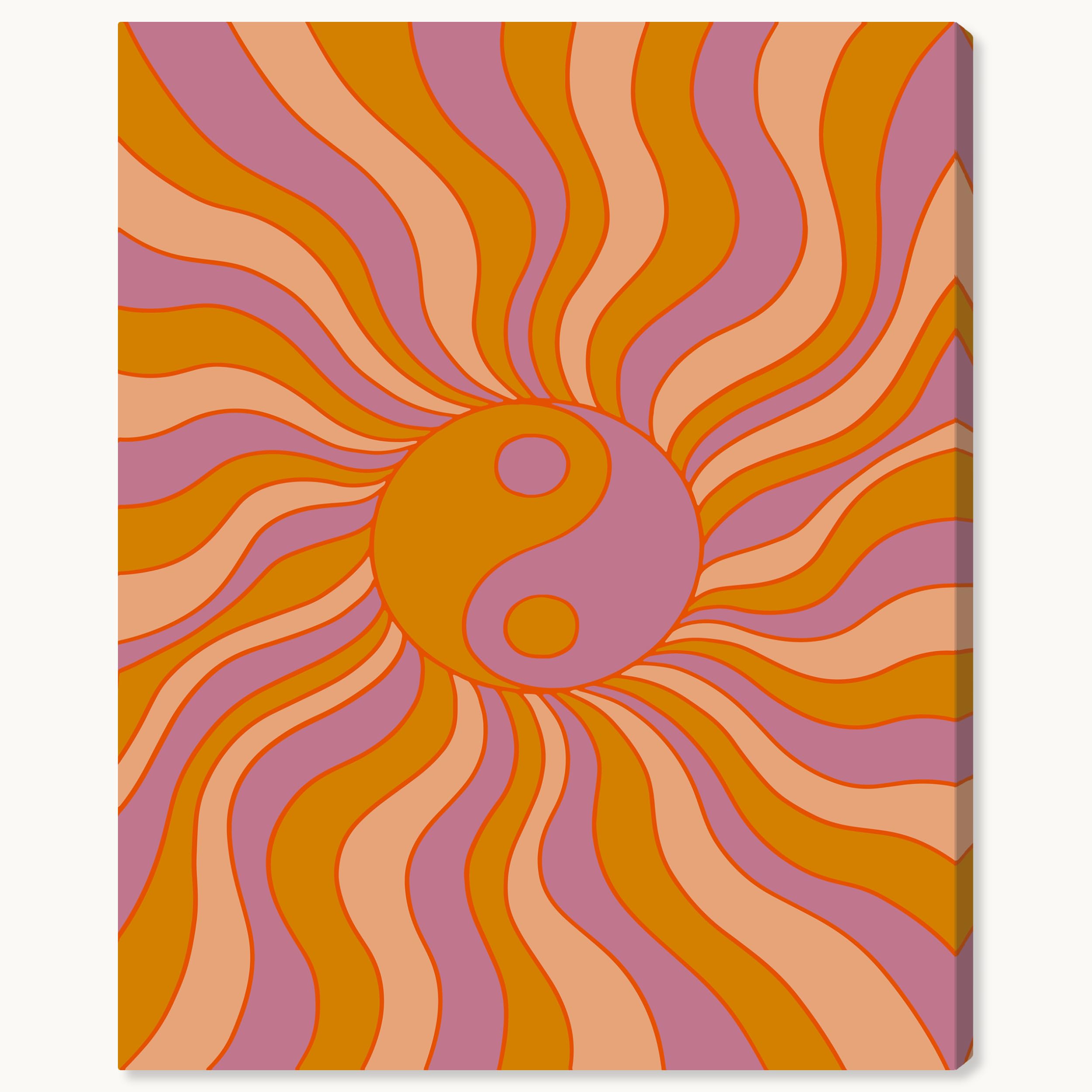 Wynwood Studio World and Countries Modern Wrapped Canvas Art - Ying Yang Retro, Wall Art for Living Room, Bedroom, and Bathroom, 30" x 36", Purple and Brown Home Decor