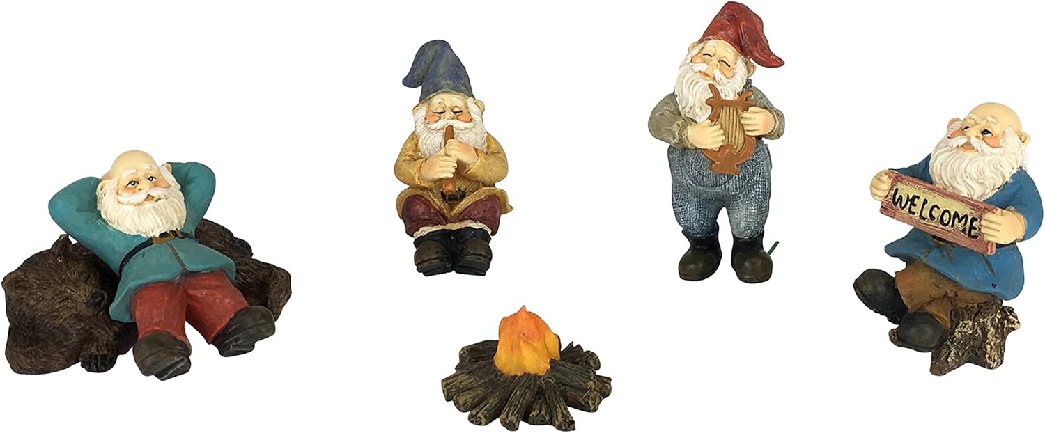GlitZGlam Happy Gnomes Camp - 6 Piece Garden Gnome Set for The Miniature Fairy Garden