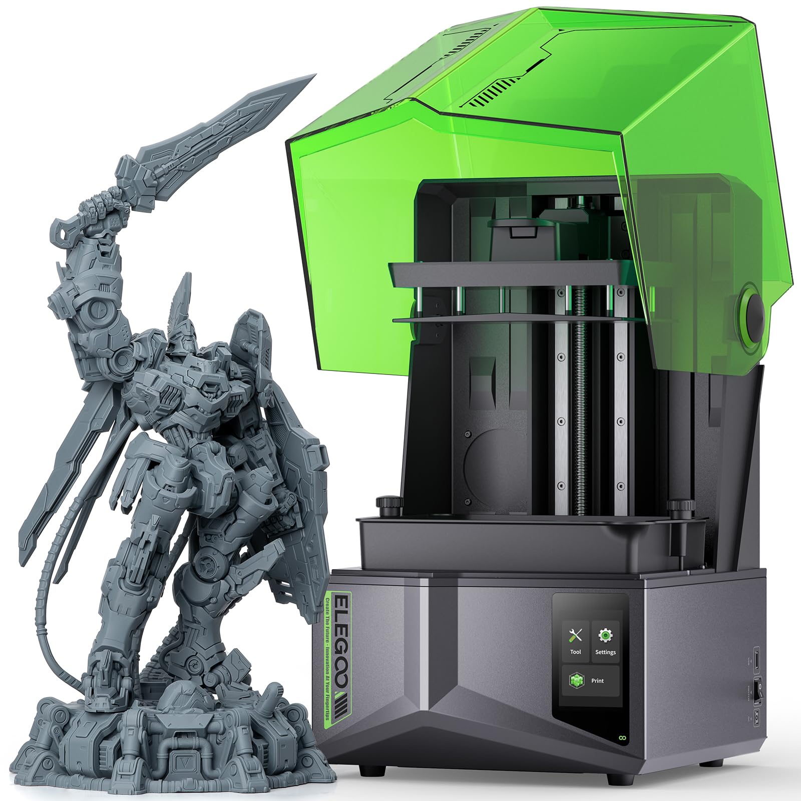 ELEGOO Saturn 4 Resin 3D Printer with 10 Inch 12K Monochrome LCD Smart Auto Leveling AI Print Monitoring Large Print Size 218x122x220mm³