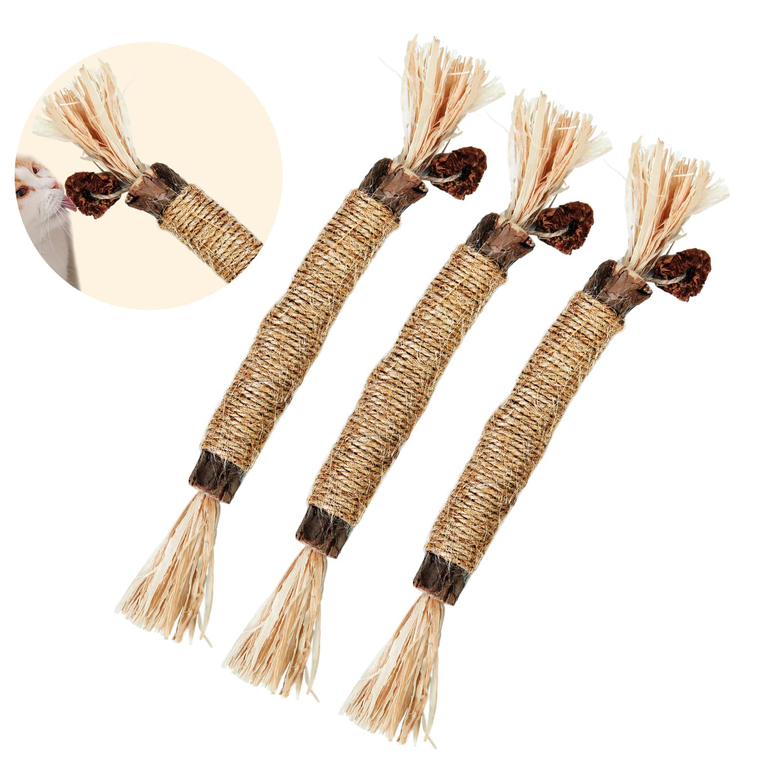 Silvervine for Cats, 3 Pack Chewing Toys for Indoor Pets with Natural Silvervine Sticks,Kitten Chew Toys for Aggressive Chewers, Teething Catnip Toys for All Ages Cats, Calm Cat Anxiety and Stress