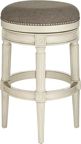 Miniatura 6 de 55 Downing Street Oliver Taburete giratorio de madera de 30 34 pulgadas de alto, rústico, tradicional, adoquín, gris, tapizado, redondo, cojín con