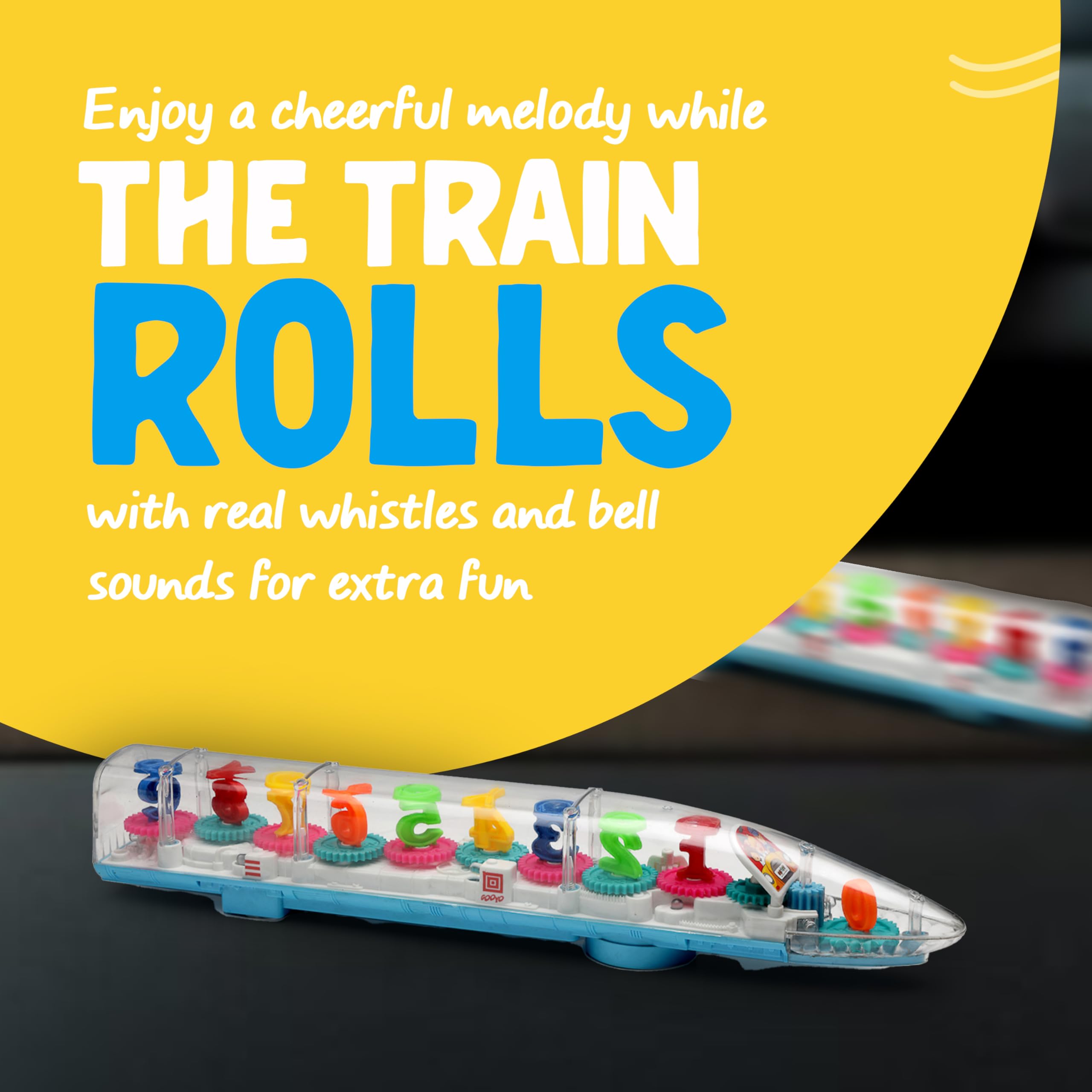 Gooyo GY-388-72 Concept Transparent 3D Gear Toy Train with Musical Sound & Flash Light Effect | Bump and Go Action | Musical Toy Train for Kids | Multicolor | 3xAA Battery (Not Included)