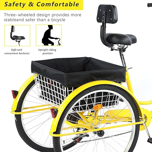 Miniatura 4 de Triciclo para adultos de 26 pulgadas, bicicleta de 7 velocidades y 3 ruedas para mujeres, hombres y personas mayores, triciclo de crucero con cesta