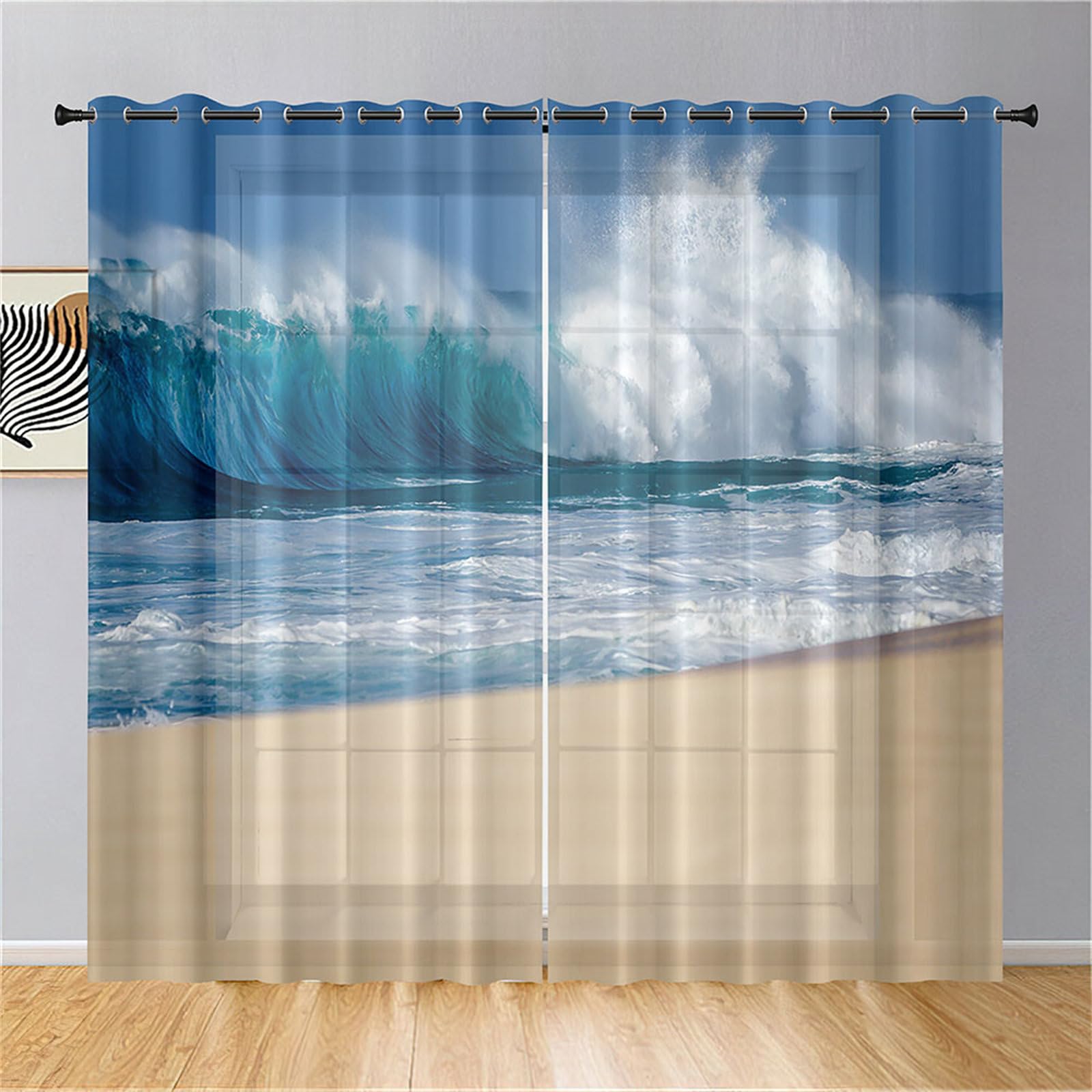 Rideaux Voilage Surwin - Lot De 2 - 132x213cm - Oeillets Métal - Translucide - Polyester - Bleu