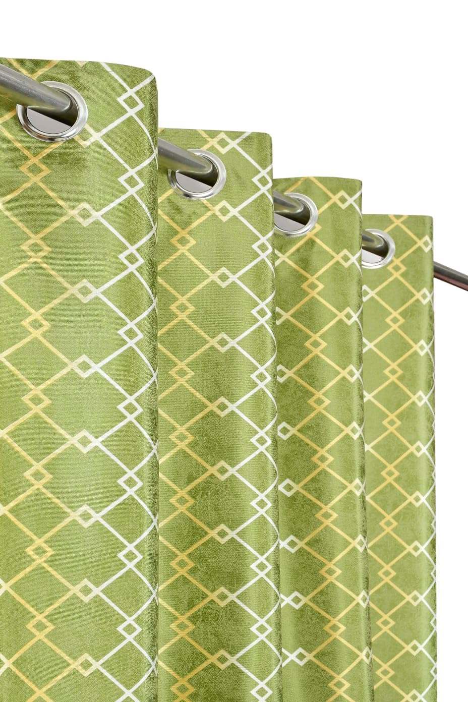 WO FLORA Latest Check Pattern Window Curtains for Living Room | Drawing Room Parde | Curtain Panel for Door, Green Color 5 Feet 2 Pcs Set Curtains