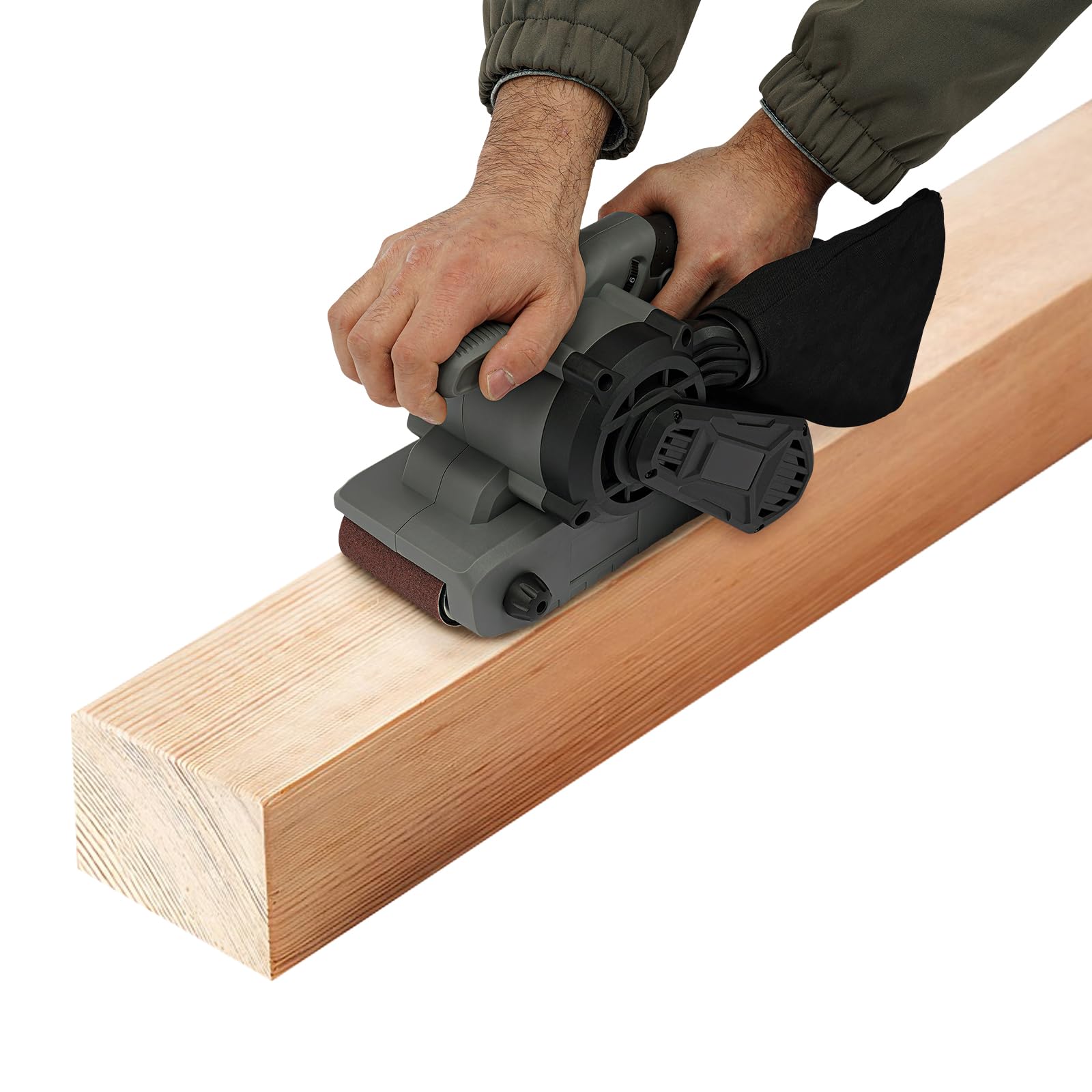 Lijadora de banda, 1200 W, sin escobillas, 6 niveles, 76 x 533 mm, para madera y metal | 180-300 m/min, bolsa para el polvo, asas ergonómicas, ABS resistente, para pulir y eliminar el óxido