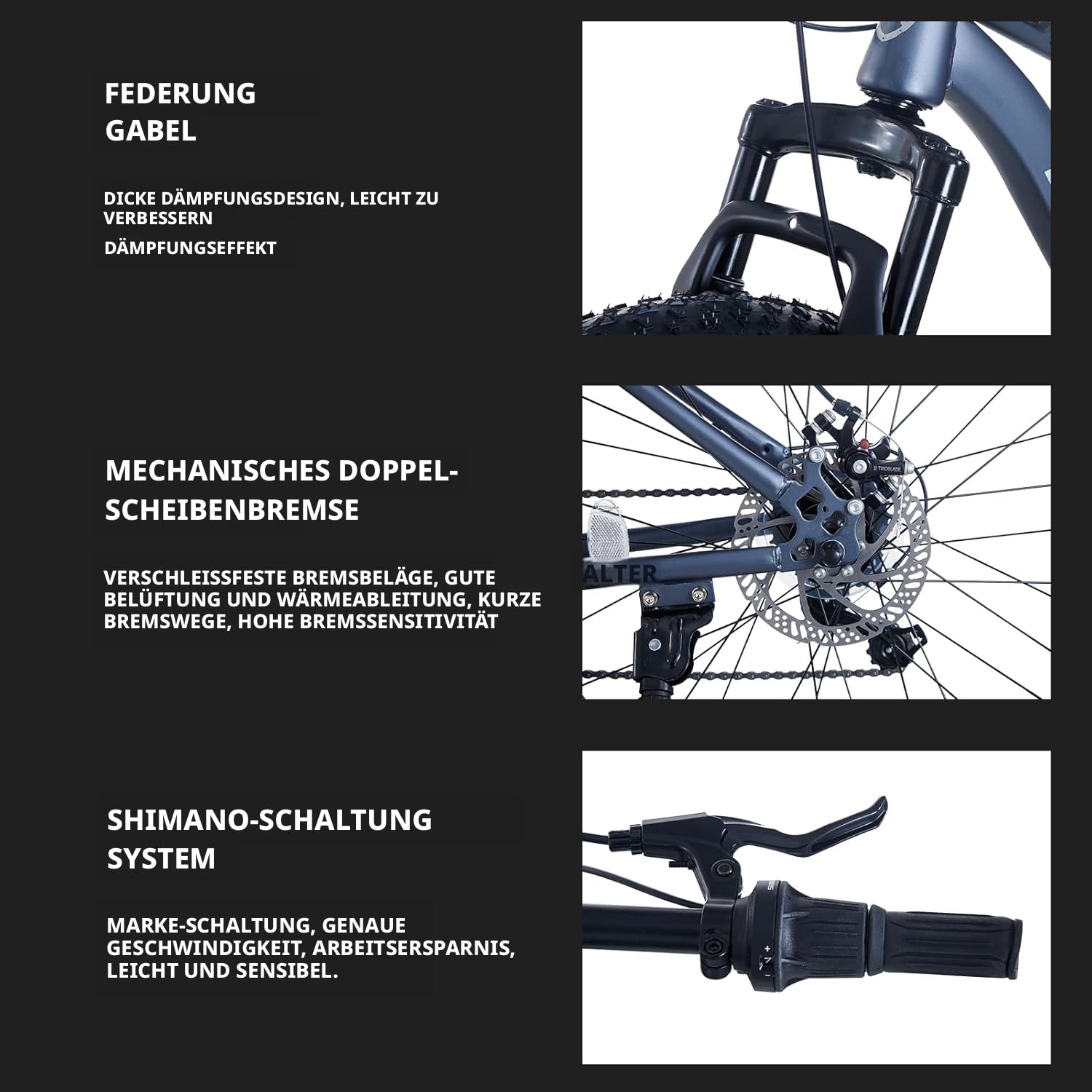 LSLIFE 26" Fat Tire Mountainbike für Erwachsene 7 Geschwindigkeit Snow Bike All-Terrain Voll Federung Mountainbike mit Doppelscheibenbremse 17 Zoll Rahmen Fahrrad für Männer Frauen