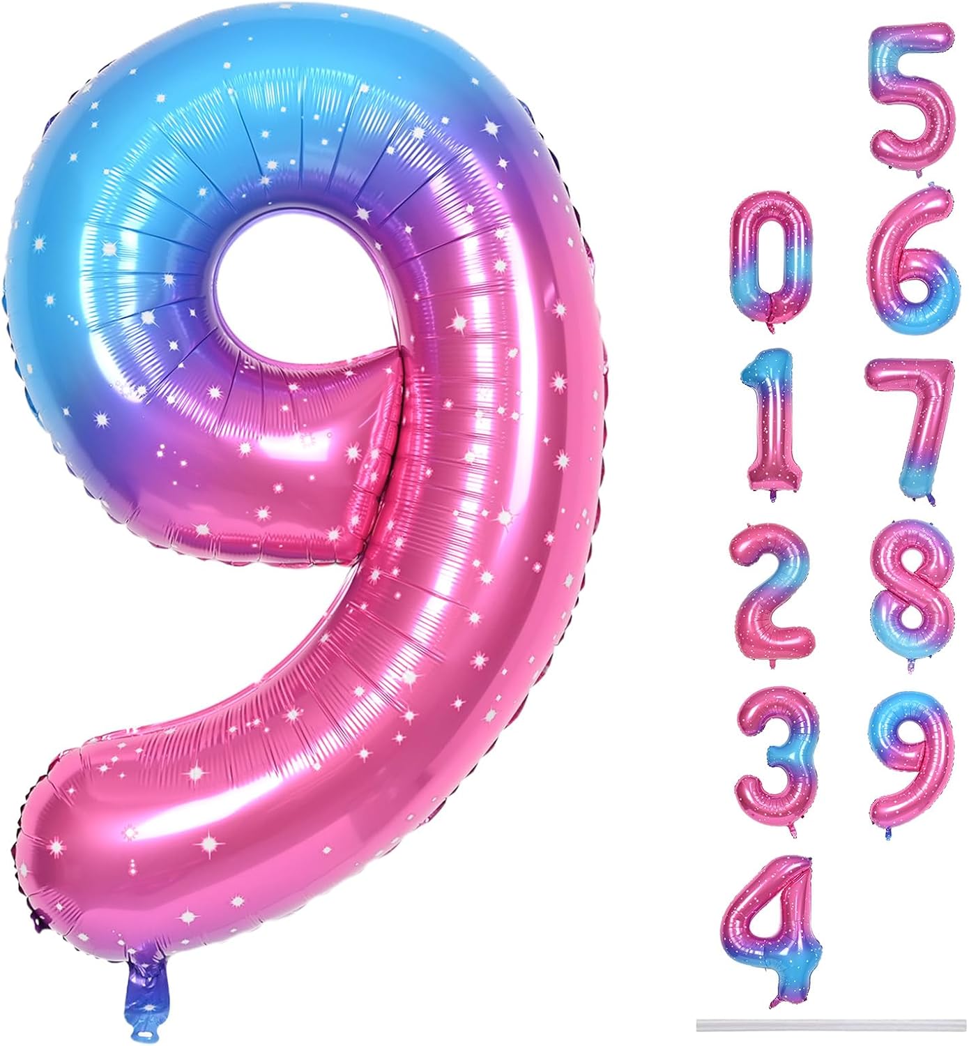 40 Inch Rainbow Gradient Balloon Number 9 Beige, Large Blue Pink Purple Foil Num