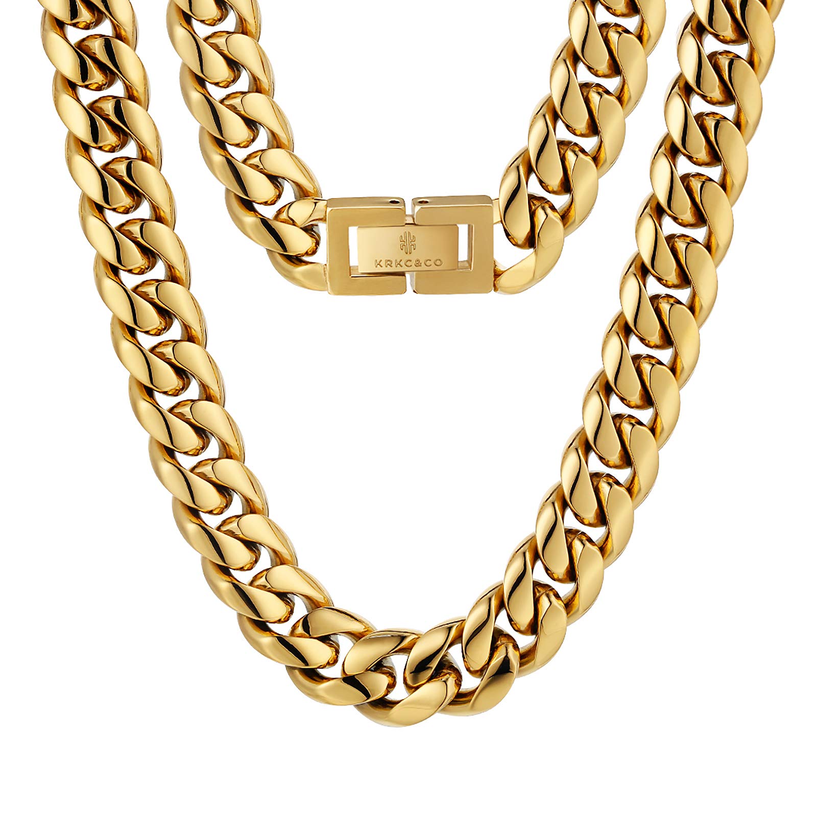 Buy KRKC & CO keep real keep championKRKC&CO Cuban Link Chain, 18K Gold Plated, Men's Gold Chain